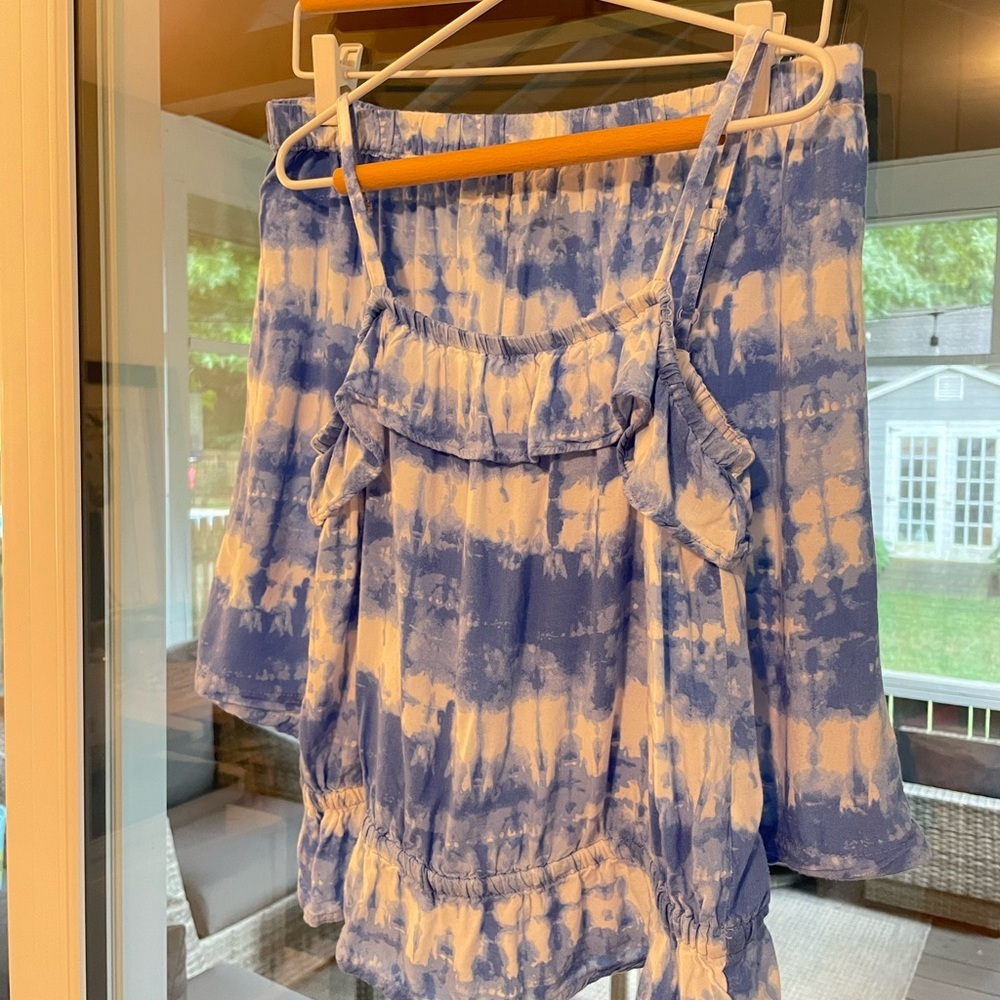 The Children's Place Girls Blue & White Rayon Tie-Dye Ruffle Tank & Shorts Set